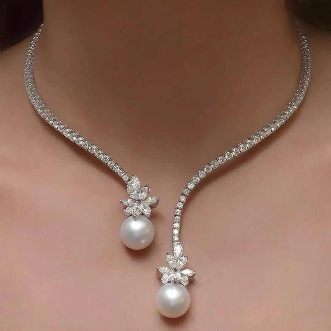 Eleganten in Sijajen Ogrlica iz Bisera iz Sterling Srebra