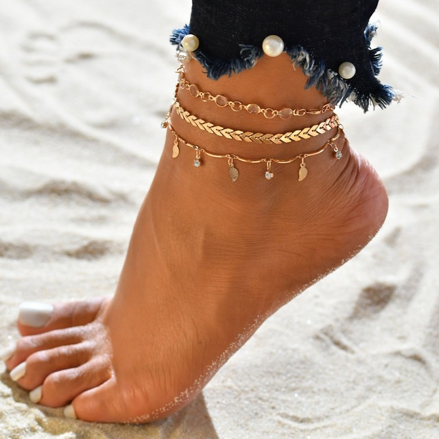 Zlata in Kristalna Ankle Bracelet